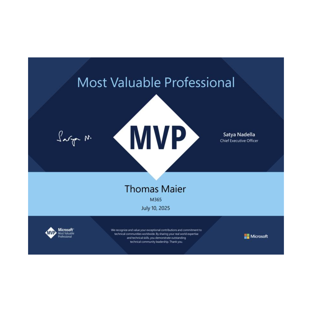 Microsoft Most Valuable Professional (MVP) Auszeichnung für Thomas Maier